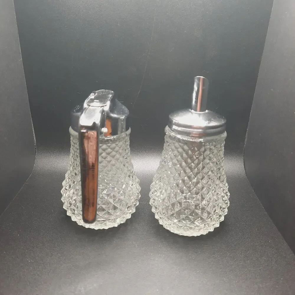 Vintage Cambridge Clear Glass Sugar & Syrup Set Diamond Point Pressed Glass MCM
